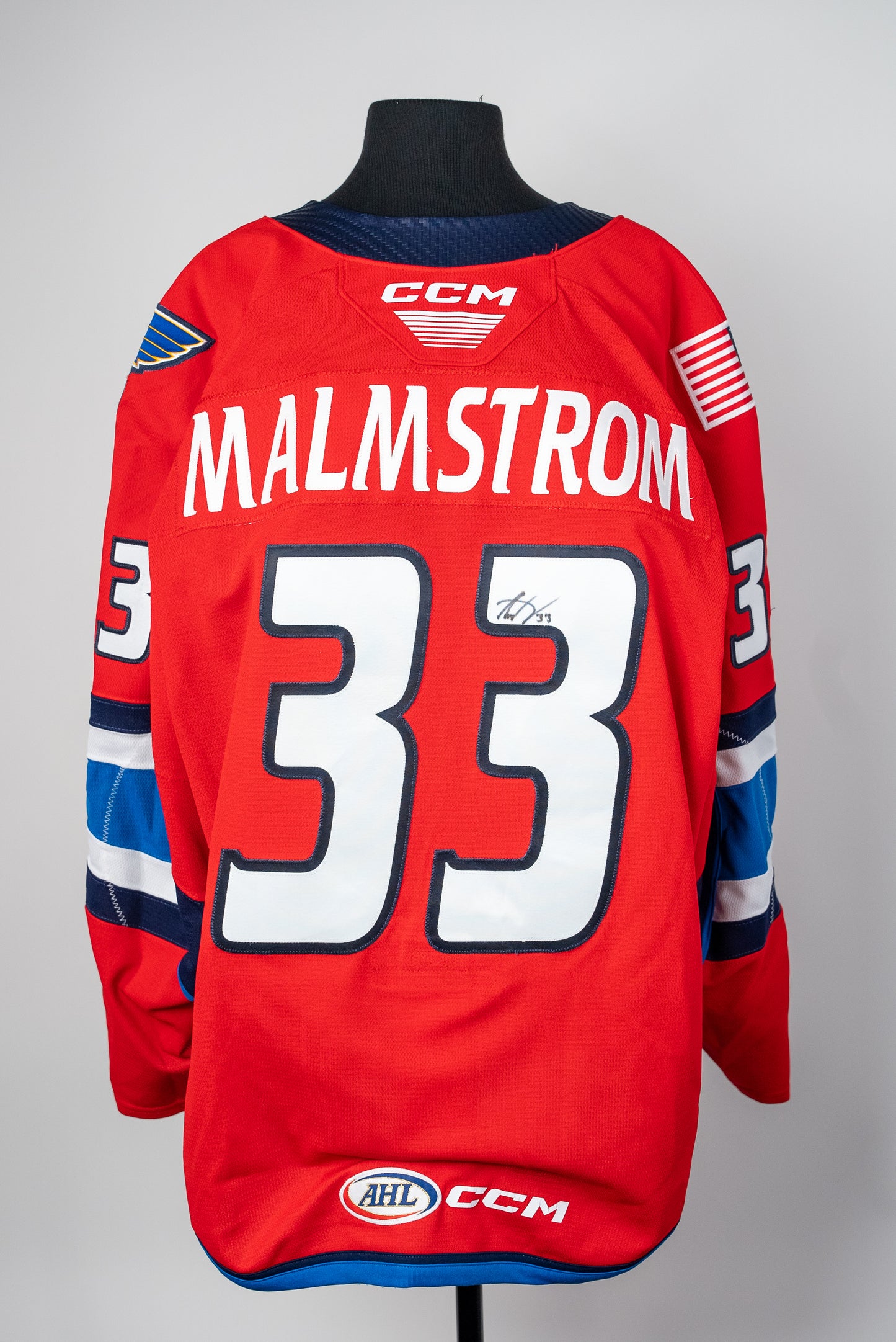2023-24 Red Jersey - #33 Anton Malmstrom - Game Worn & Signed - Size 58 - Set 1 of 2