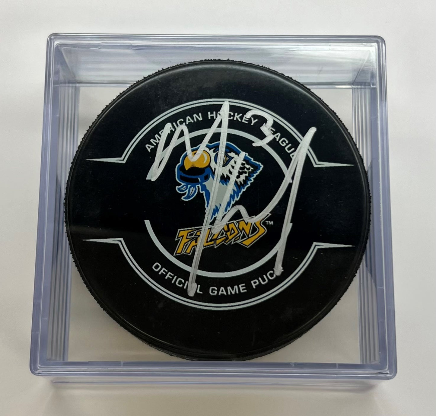 Signed Puck in Cube - #3 Matt Kessel (Throwback Falcons Game Puck)