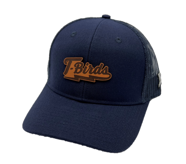 T-Birds Script - Branded Bills - Navy - Brown Leather Script Logo