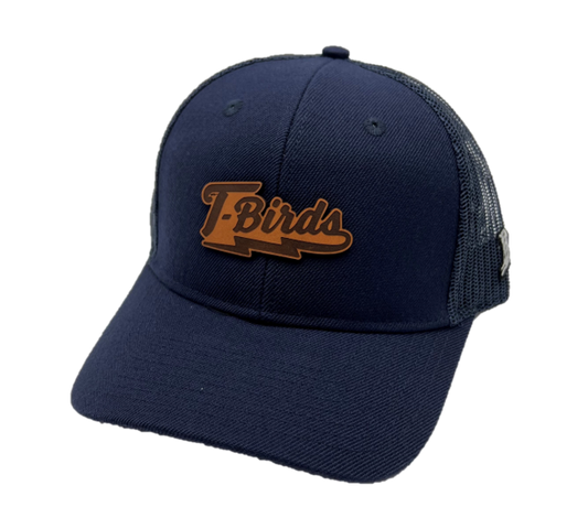 T-Birds Script - Branded Bills - Navy - Brown Leather Script Logo