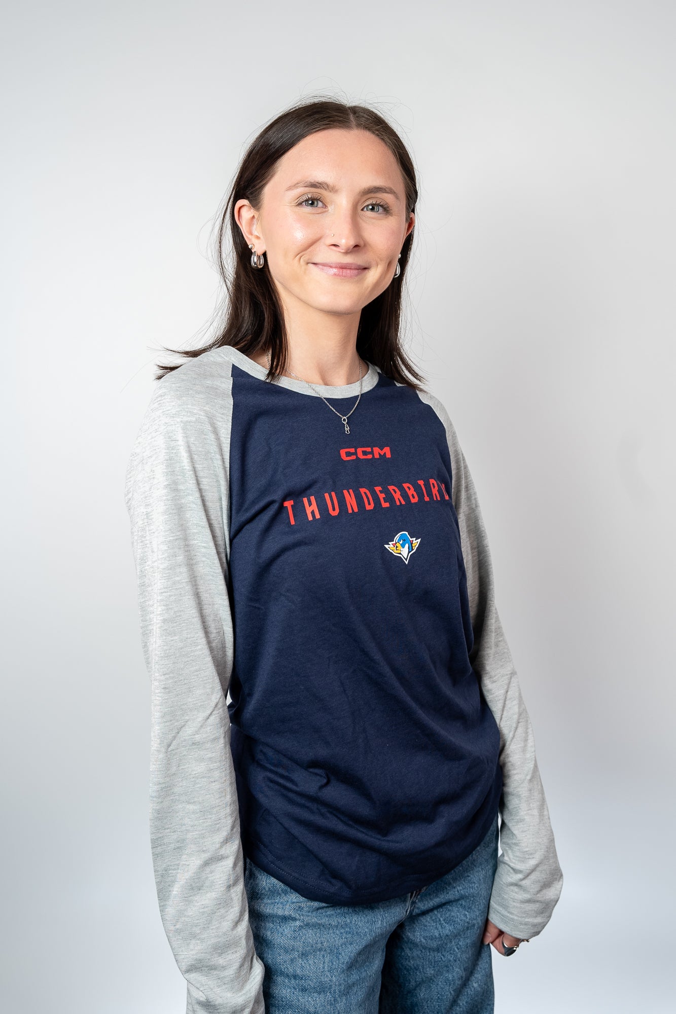 CCM Women's Baseball Tee - Navy w/Grey Sleeves