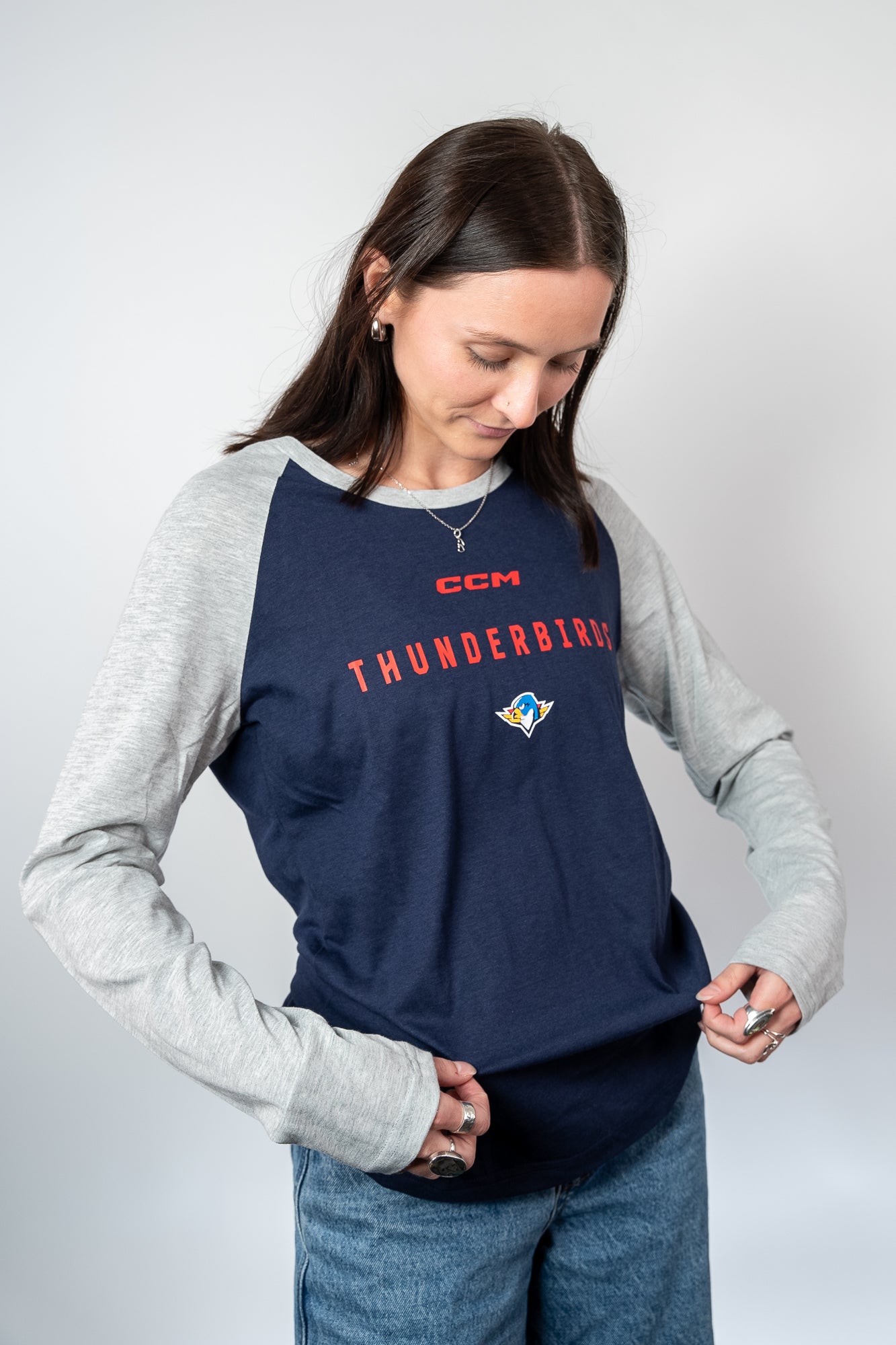 CCM Women's Baseball Tee - Navy w/Grey Sleeves