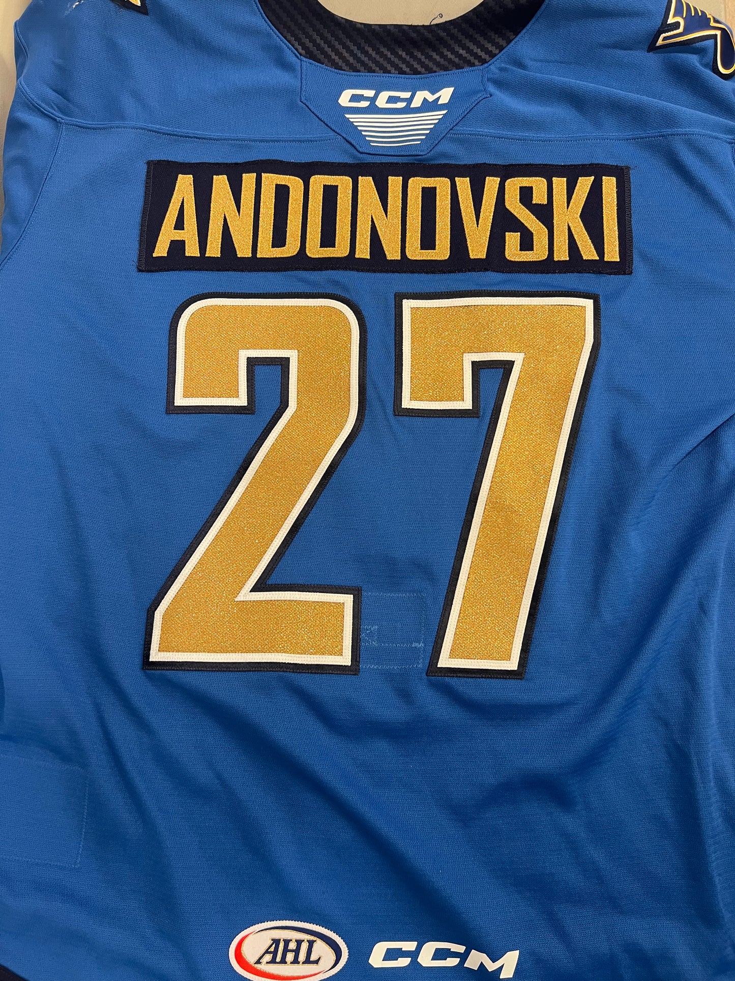 2024-25 Blue Jersey - #27 Corey Andonovski - Game Worn & Signed - Size 56 - Set 1/1