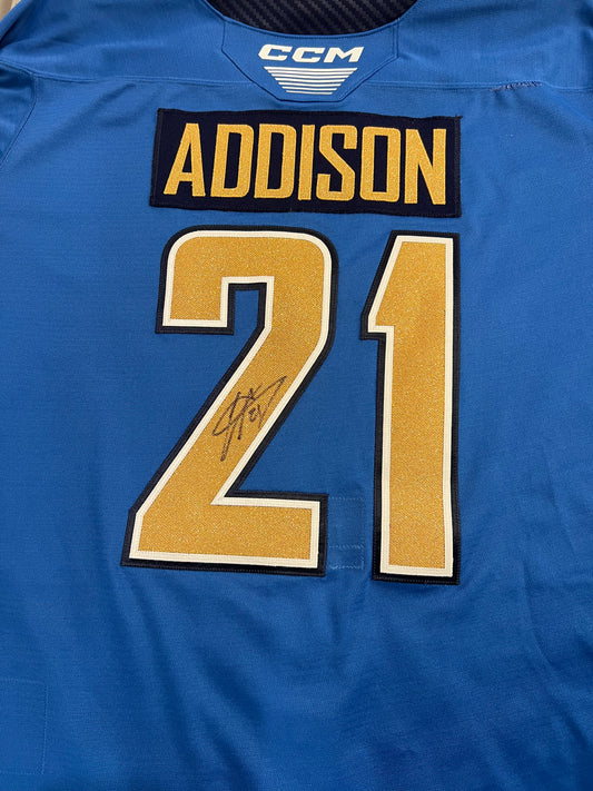 2024-25 Blue Jersey - #21 Calen Addison - Game Worn & Signed - Size 54 - Set 1/1