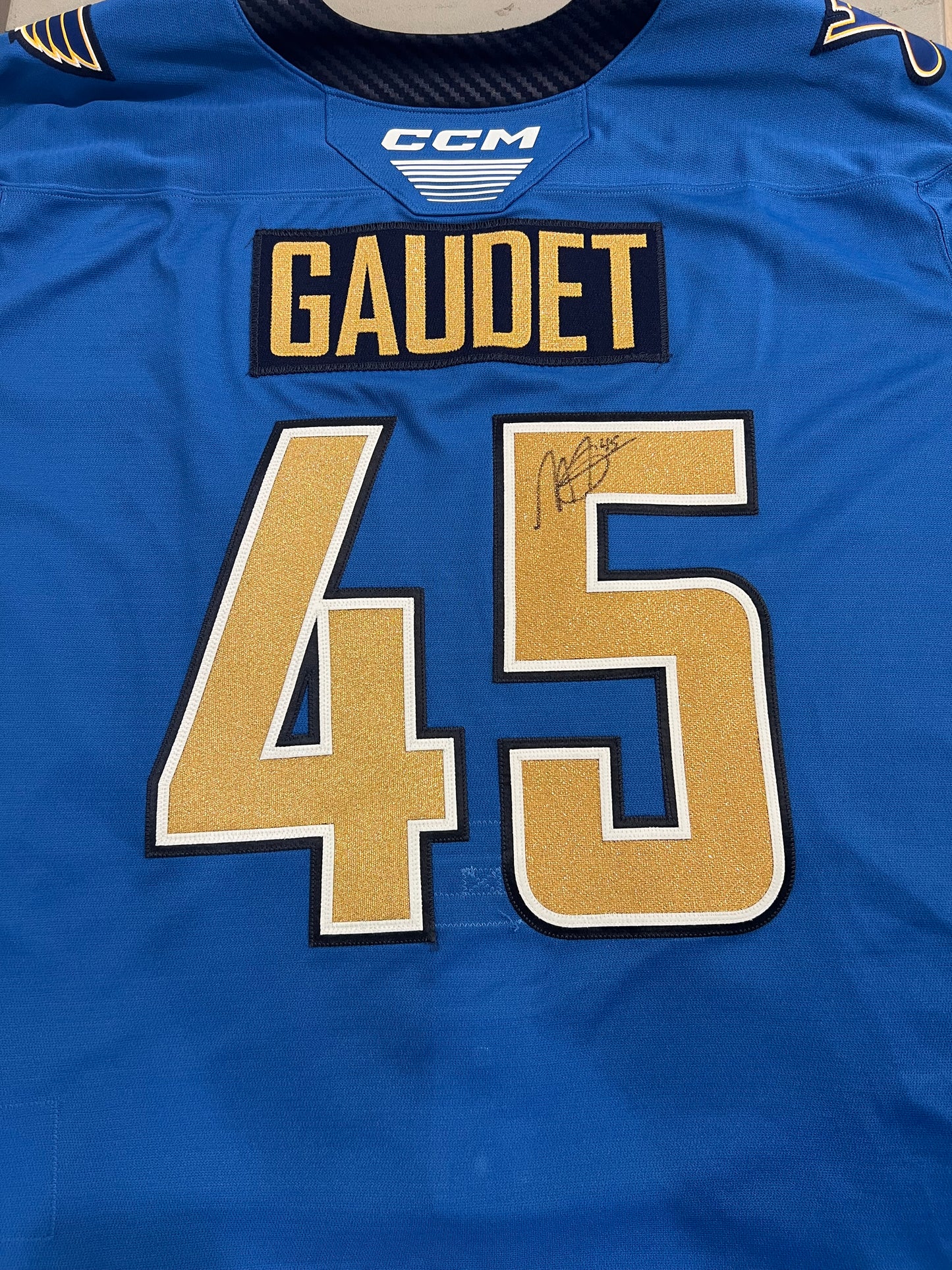 2024-25 Blue Jersey - #45 Marc-Andre Gaudet - Game Worn & Signed - Size 56 - Set 1/1
