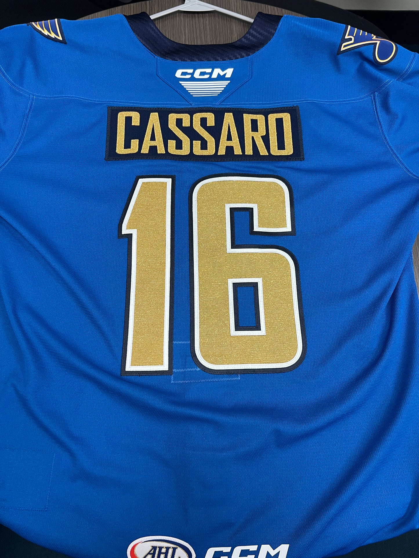 2025-26 Blue Authentic Jersey - #16 Gianfranco Cassaro - Warm Up Worn - Size 56 -  Set 1/1