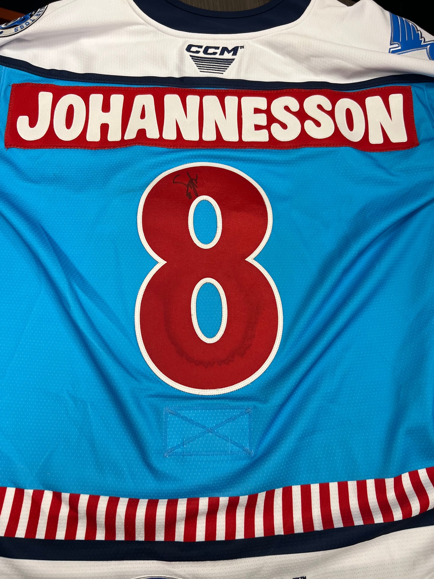 2025-26 Teddy Bear Toss/Santa Boomer Authentic Jersey - #8 Samuel Johannesson - Game Worn & Signed - Size 54 - Set 1/1