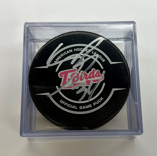 Signed Puck in Cube - #34 Sam Bitten (Pink in the Rink Night Game Puck)