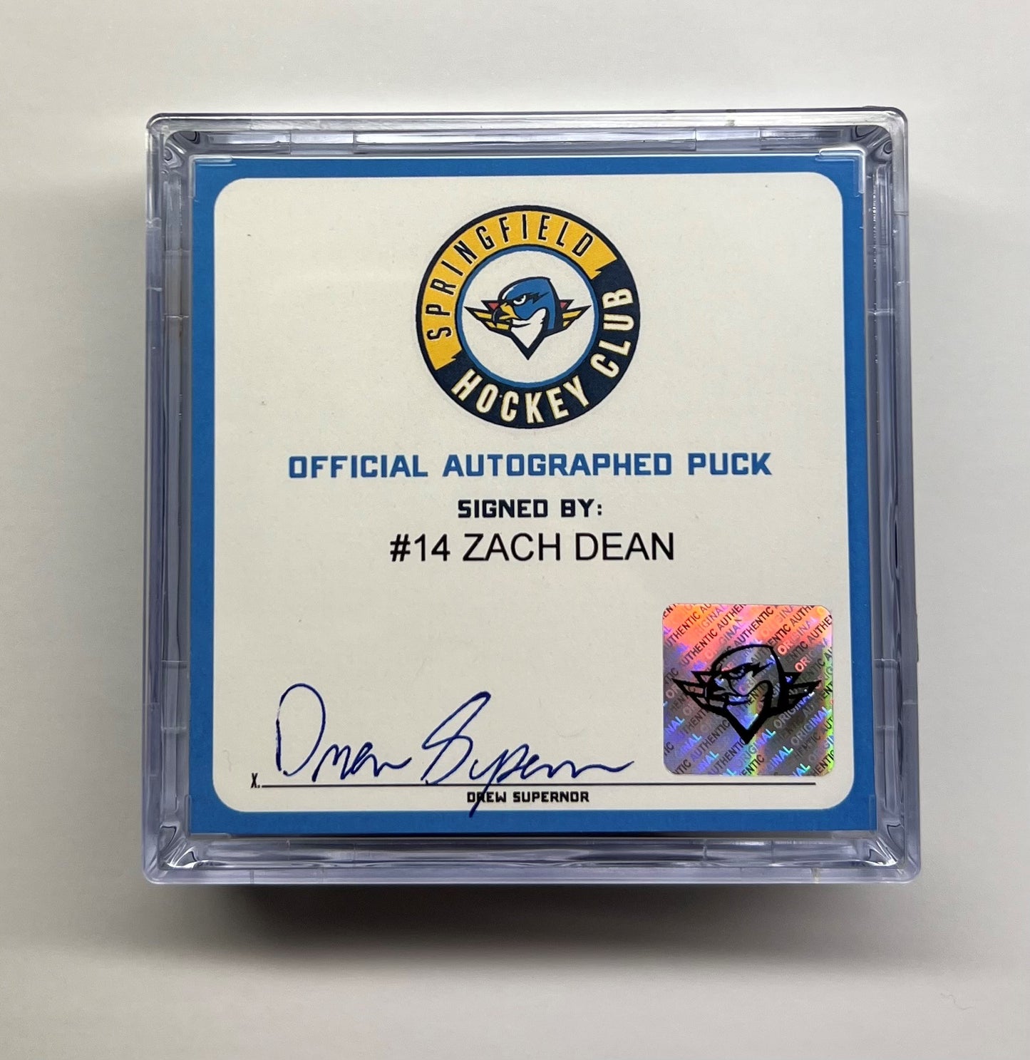 Signed Puck in Cube - #14 Zach Dean