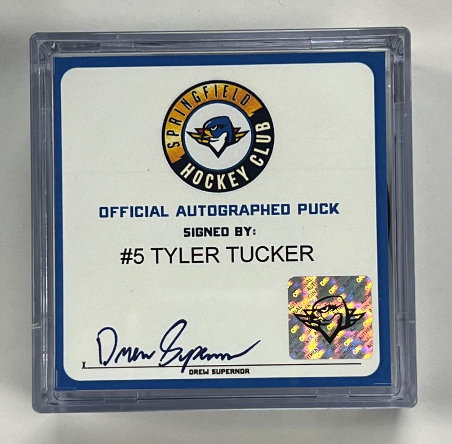 Signed Puck in Cube - #5 Tyler Tucker