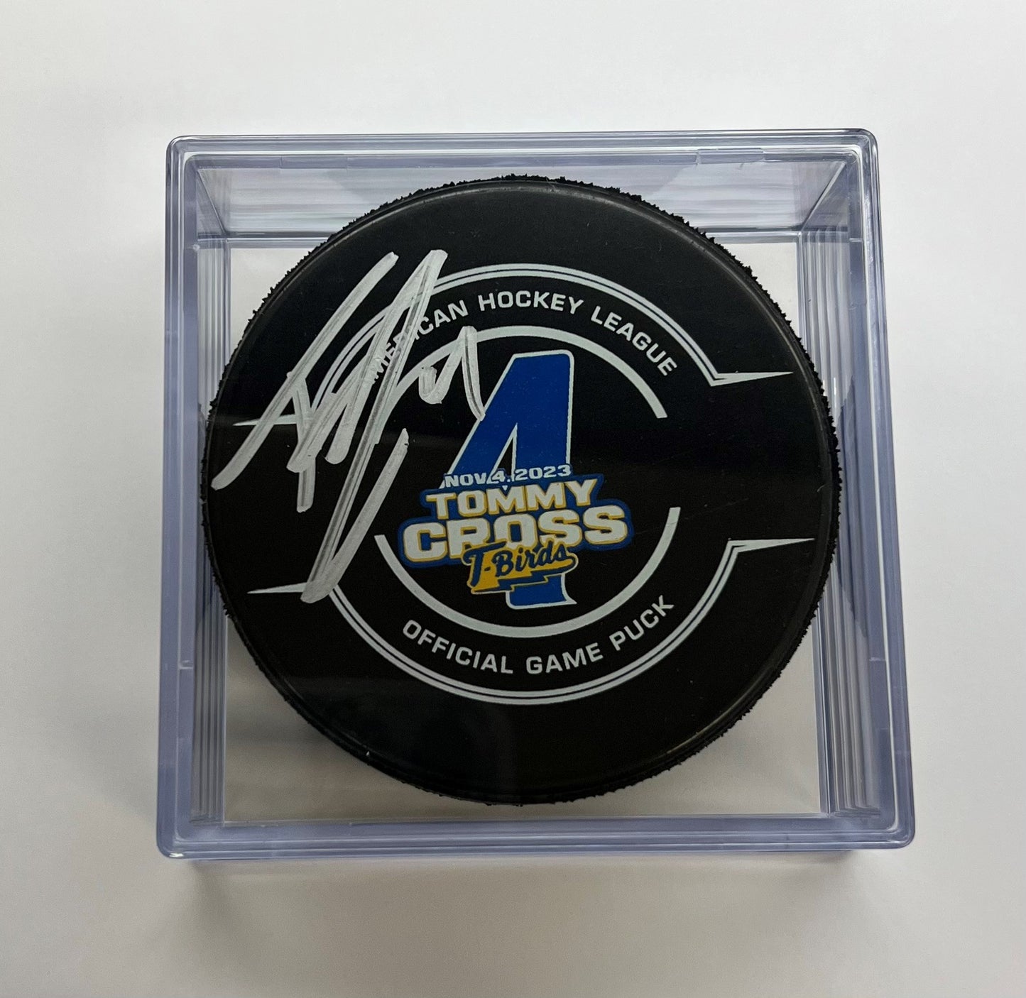 Signed Game Puck in Cube - #4 Tommy Cross